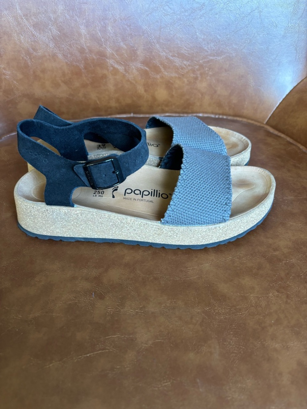 Papillio Birkenstock Glenda Platform Sandal Gray Canvas Suede Ankle Strap 39 - Picture 3 of 6